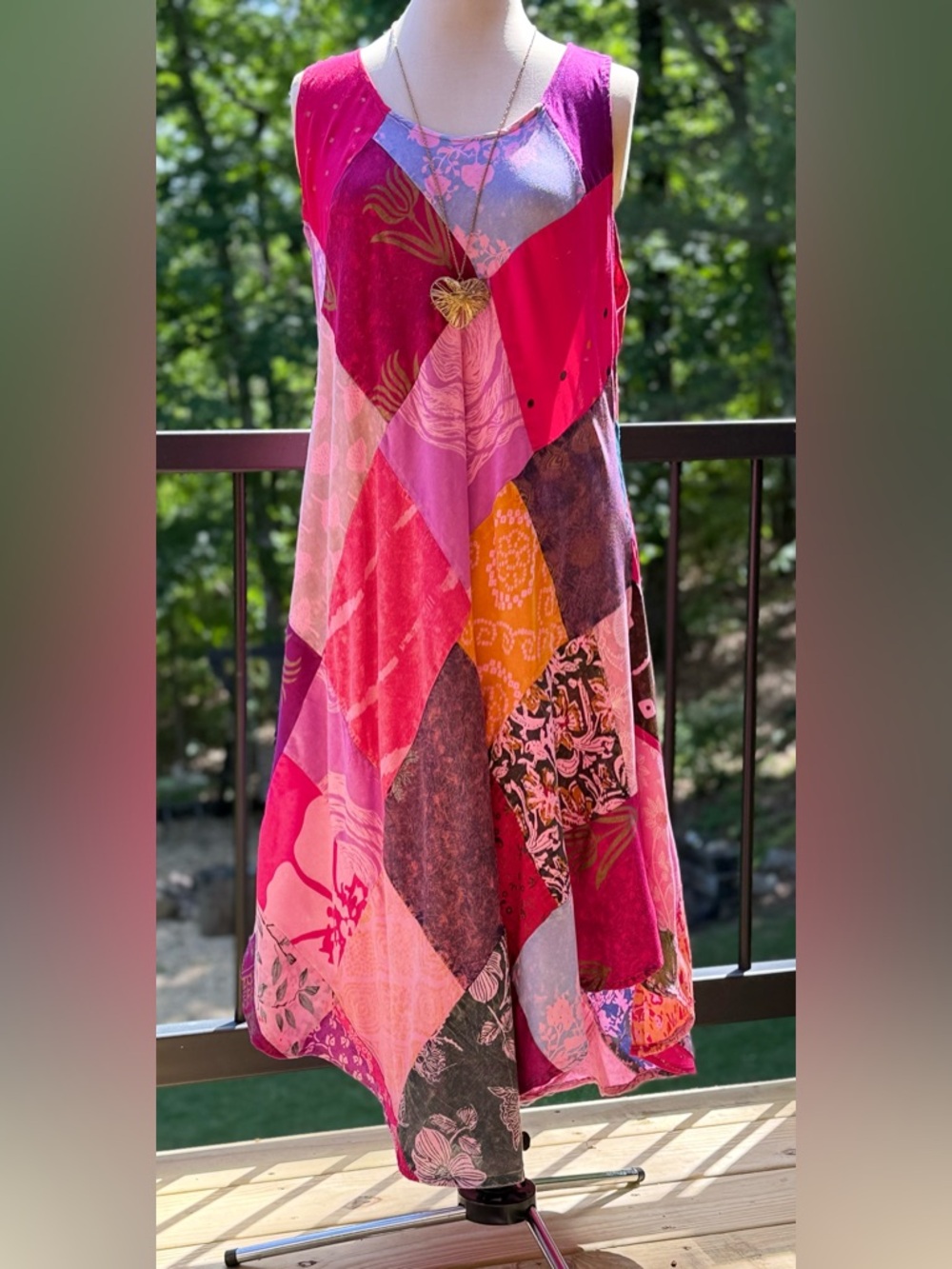 Boho Patchwork Lagenlook Dress Asym Hem Flowy Sleeveless Midi XL 1X
